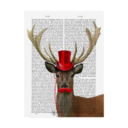 Fab Funky 'Deer With Red Top Hat And Moustache' Canvas Art,35x47